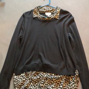 Next Long sleeve black and leopard top US size 14